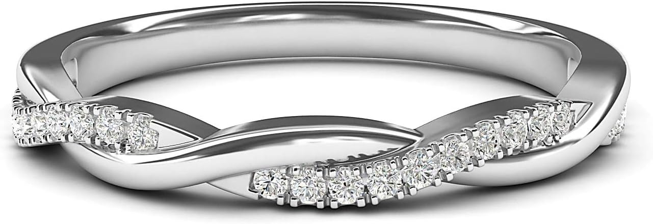 14k White Gold 2.5mm Petite Twisted Vine Simulated Diamond Ring Wedding Band Matching Ring · v5