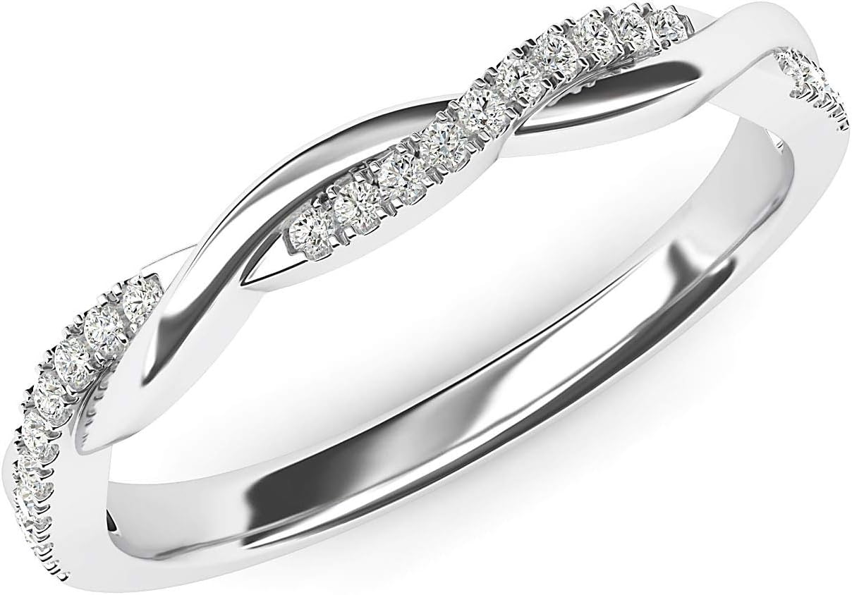 14k White Gold 2.5mm Petite Twisted Vine Simulated Diamond Ring Wedding Band Matching Ring · v5