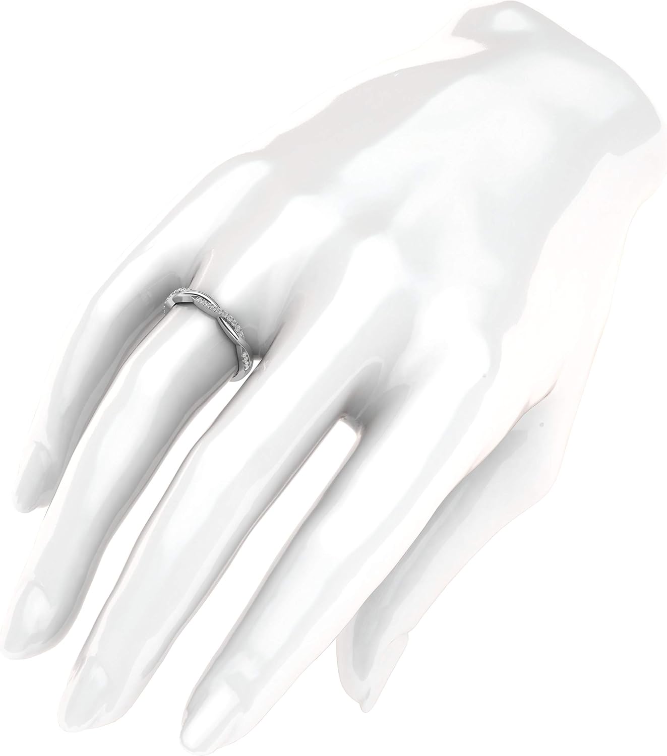 14k White Gold 2.5mm Petite Twisted Vine Simulated Diamond Ring Wedding Band Matching Ring · v5
