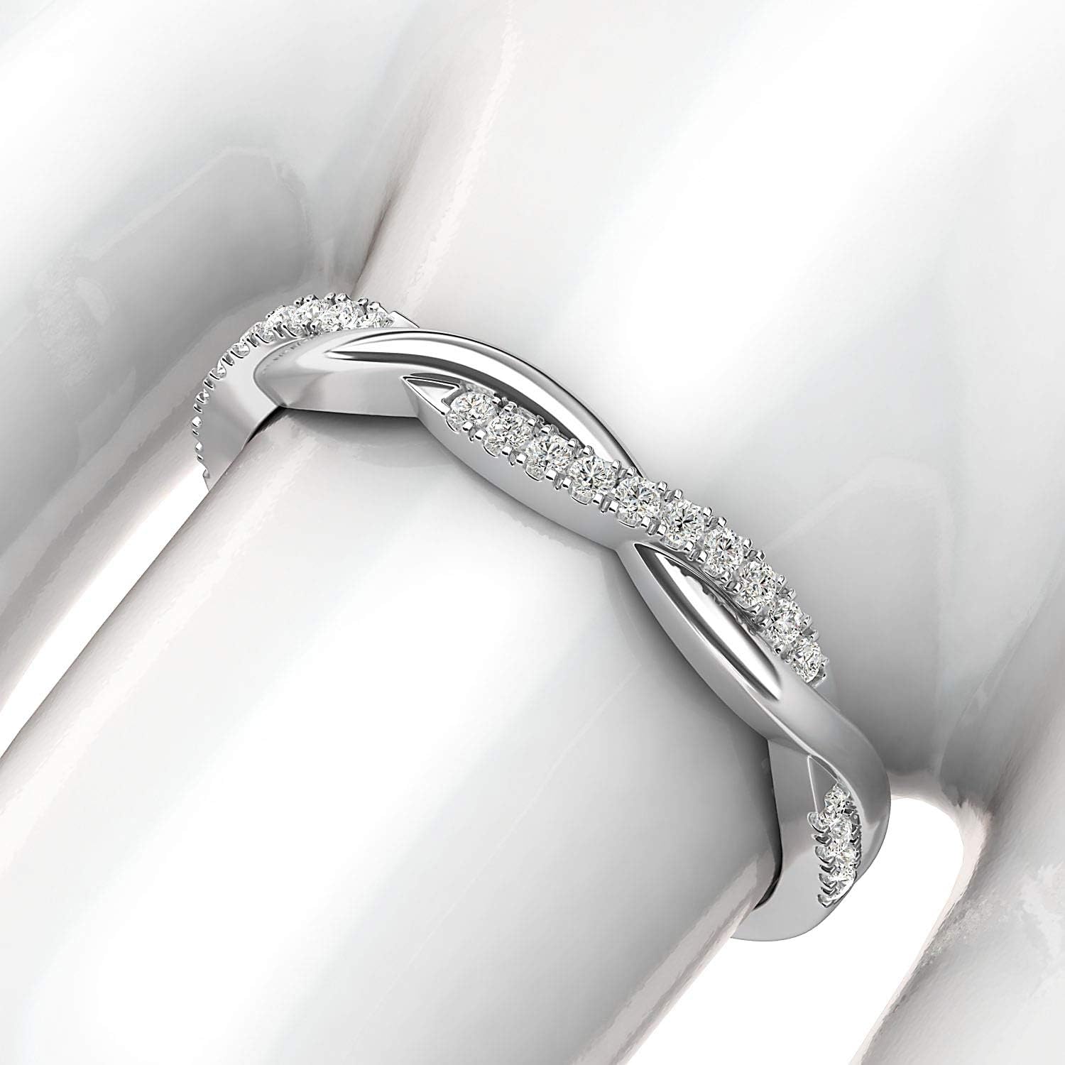 14k White Gold 2.5mm Petite Twisted Vine Simulated Diamond Ring Wedding Band Matching Ring · v5