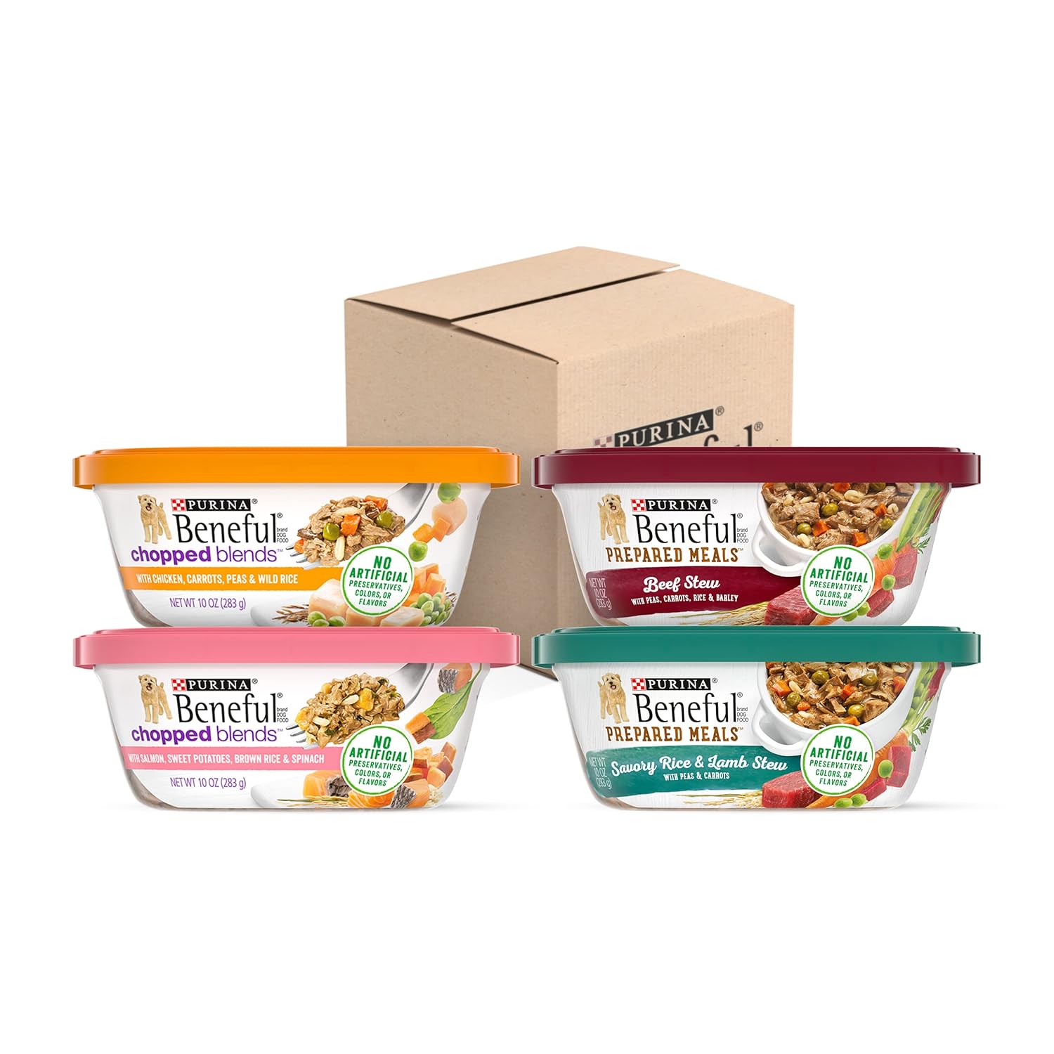 Paquete variado de alimento húmedo para perros Purina Beneful, comidas preparadas, mezclas picadas, (16) tarrinas de 10 onzas