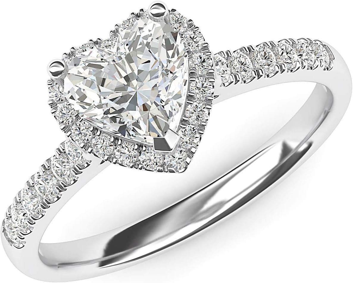 Genuine Moissanite 14k White Gold Heart-shaped Halo Engagement Ring with Side Stones Promise Bridal Ring · v2
