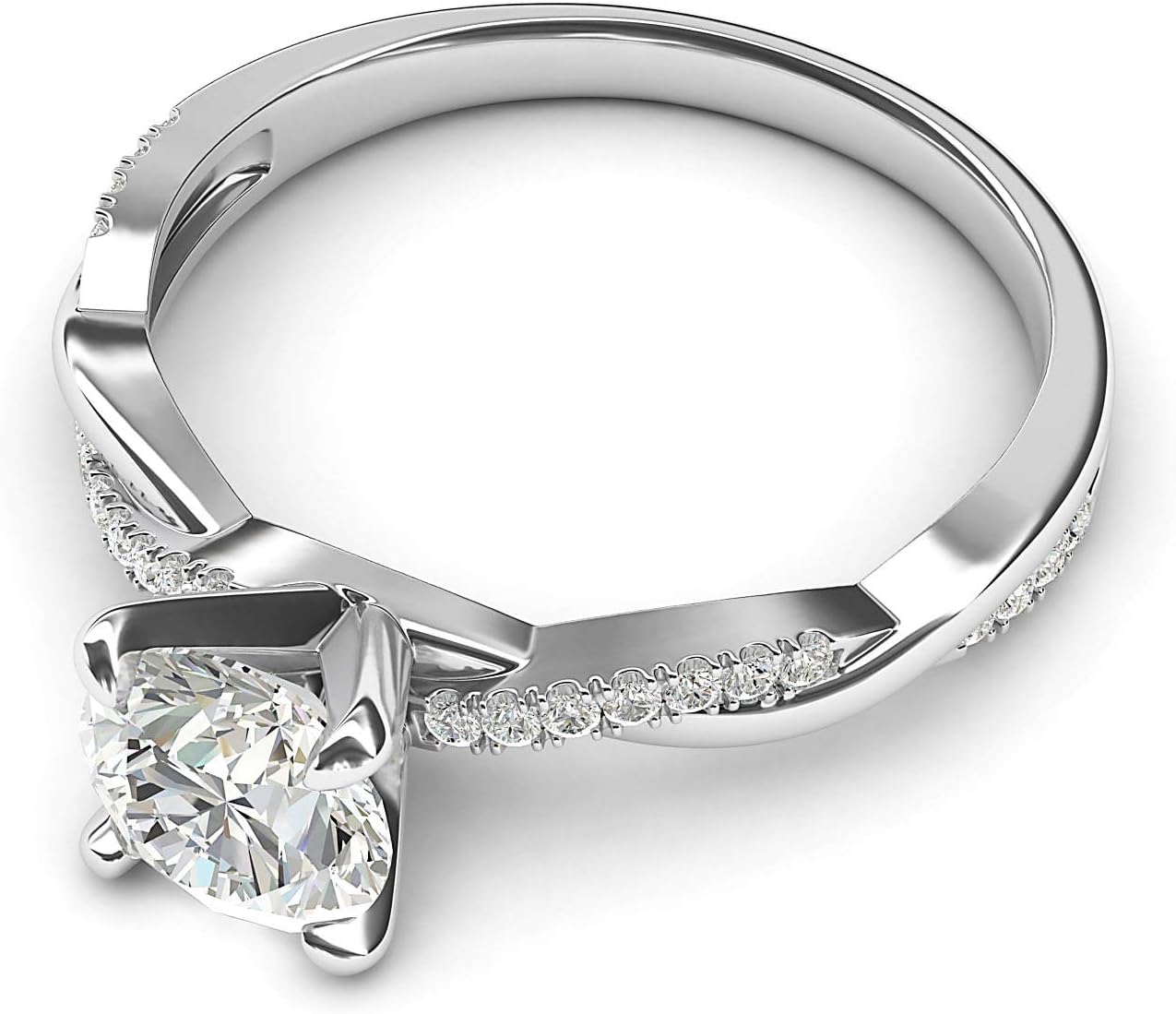 Anillo de compromiso de boda de oro blanco macizo de 14 quilates con 4 puntas en forma de vid retorcida pequeña de 1 quilate y moissanita