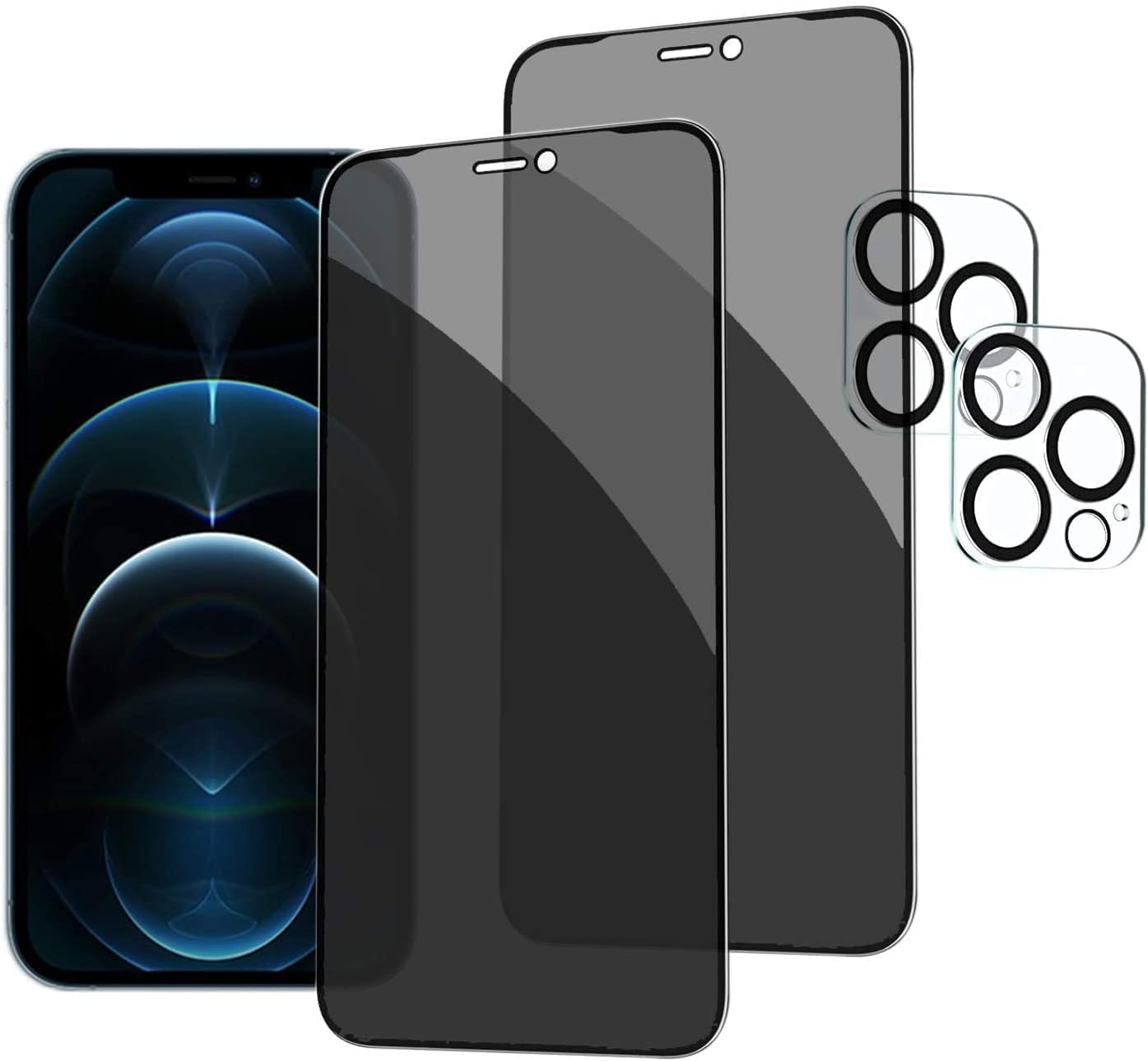 HXL [2 2Pack] Privacy Screen Protector for iPhone 12 Pro Max with Camera Lens Protector Full Coverage Anti-Spy Tempered Glass Film 9H Hardness Upgrade Edge Protection Easy Installation Bubble Free [6.7 inch]