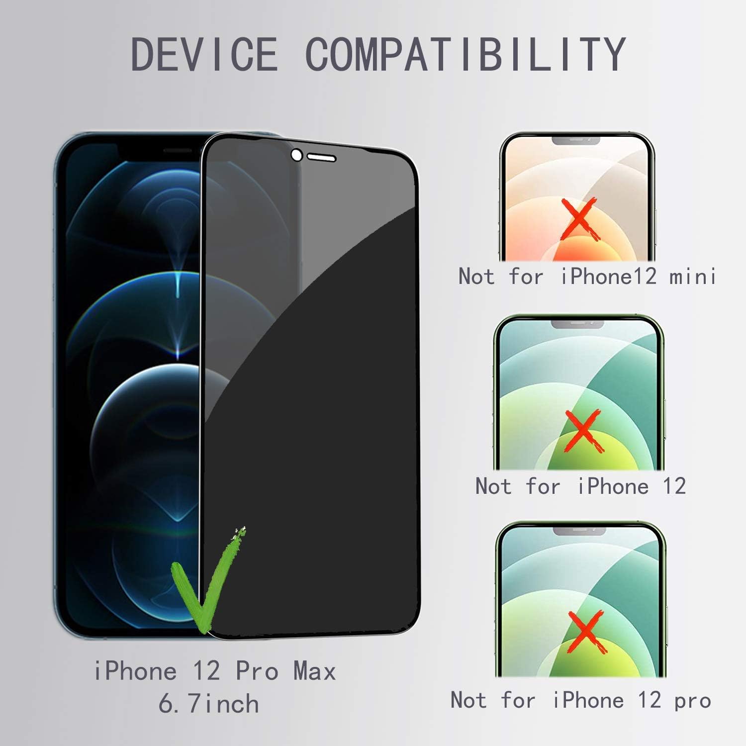 واقي شاشة الخصوصية HXL [2 عبوة] لهاتف iPhone 12 Pro Max مع واقي عدسة الكاميرا، تغطية كاملة، طبقة زجاجية مقواة مضادة للتجسس، ترقية صلابة 9H، حماية الحافة، تركيب سهل، خالٍ من الفقاعات [6.7 بوصة]
