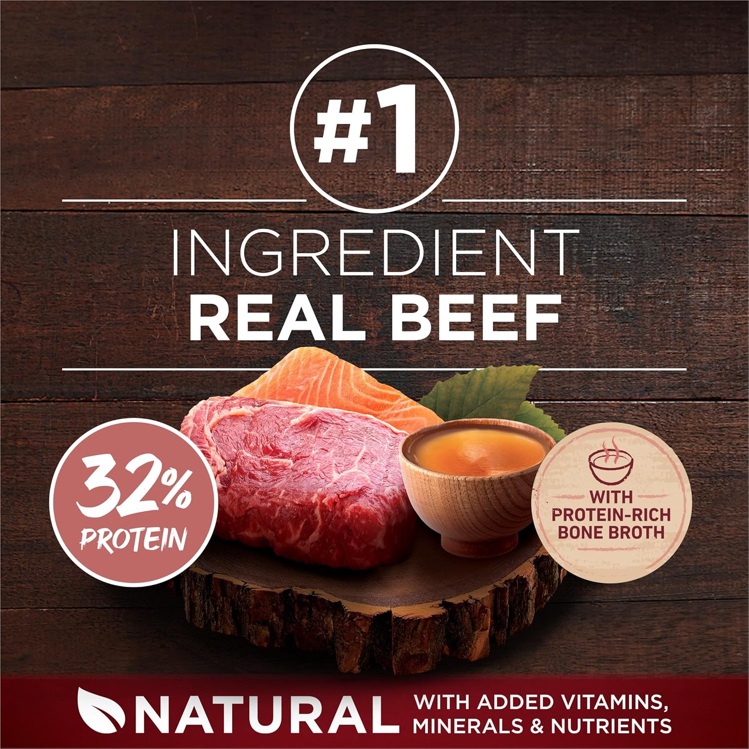 Purina ONE Natuurlijk droogvoer voor honden met een hoog eiwitgehalte Dry True Instinct met echt rundvlees en zalm met bottenbouillon en toegevoegde vitamines, mineralen en voedingsstoffen - zak van 27,5 pond