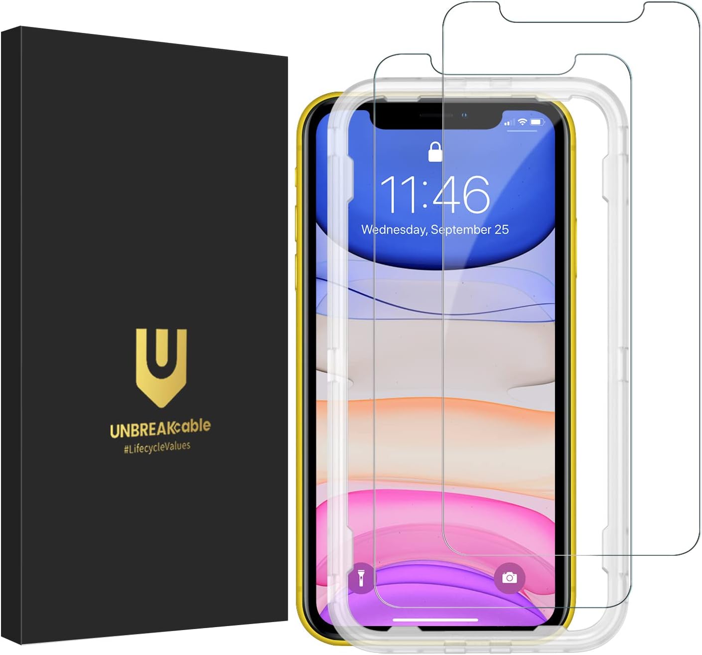 UNBREAKcable Screen Protector for iPhone 11/ iPhone XR 2 Pack, [Easy Installation Frame] [Anti-Scratch] [Anti-Fingerprint] [Bubble Free] Double Defense Premium Tempered Glass for iPhone 11/ XR 6.1