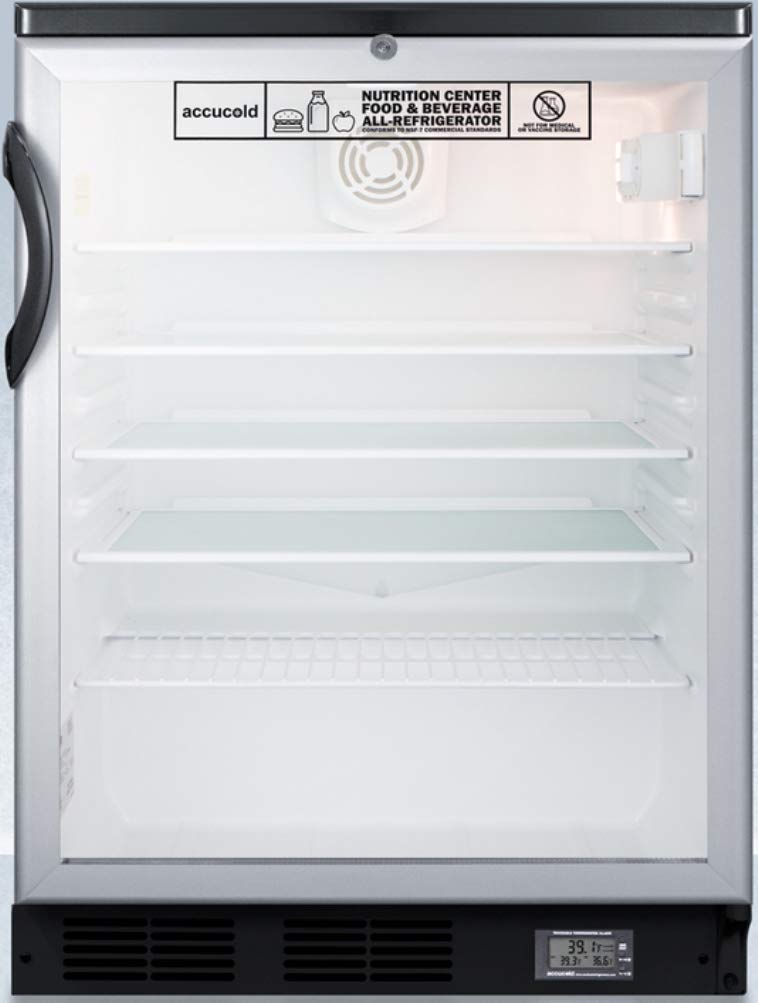 Accucold SCR600BGLBINZ 5.5 cu. ft. Built-in Glass Door Nutrition Center All Refrigerator with Alarm  Thermometer44; Black