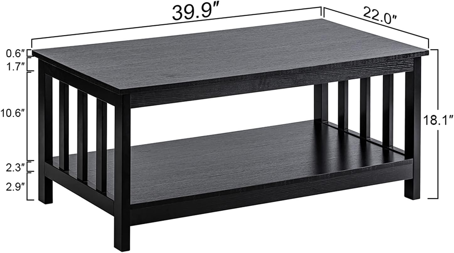 ChooChoo Mission Coffee Table, Black Wood Living Room Table with Shelf, 40 Black · v2