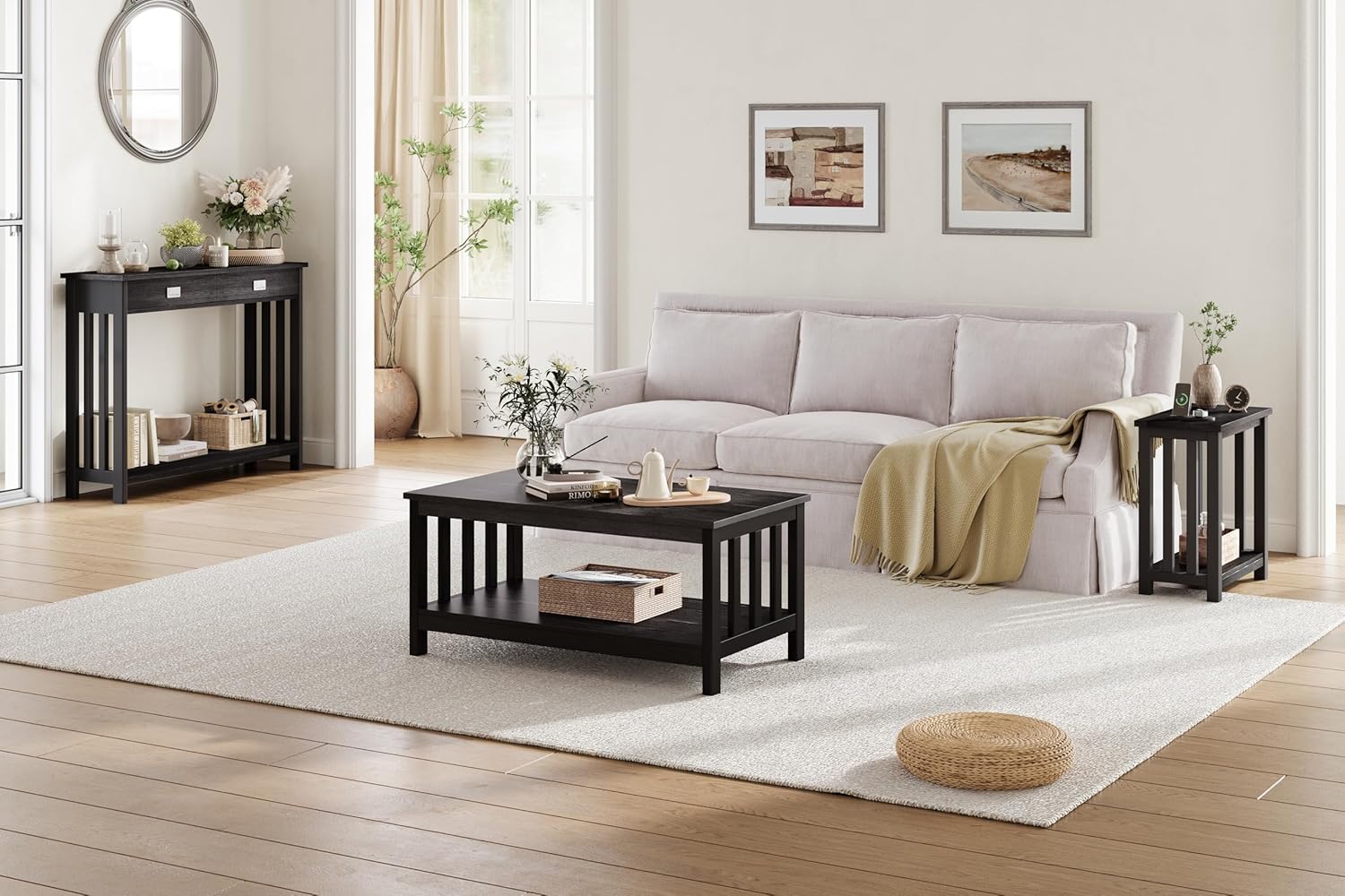 ChooChoo Mission Coffee Table, Black Wood Living Room Table with Shelf, 40 Black · v2