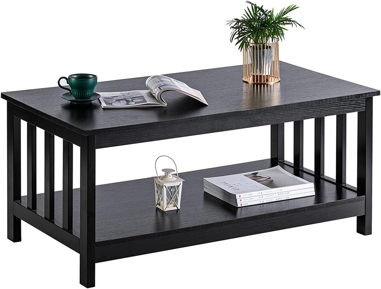 ChooChoo Mission Coffee Table, Black Wood Living Room Table with Shelf, 40 Black · v2