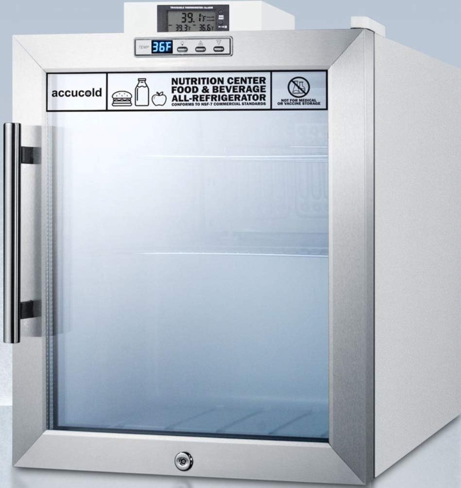 Summit Appliance SCR215LNZ Commercially Approved Compact Nutrition Center Series Glass Door All-Refrigerator with Front Lock, Digital Temperature Display, Auto Defrost and White Cabinet · v9
