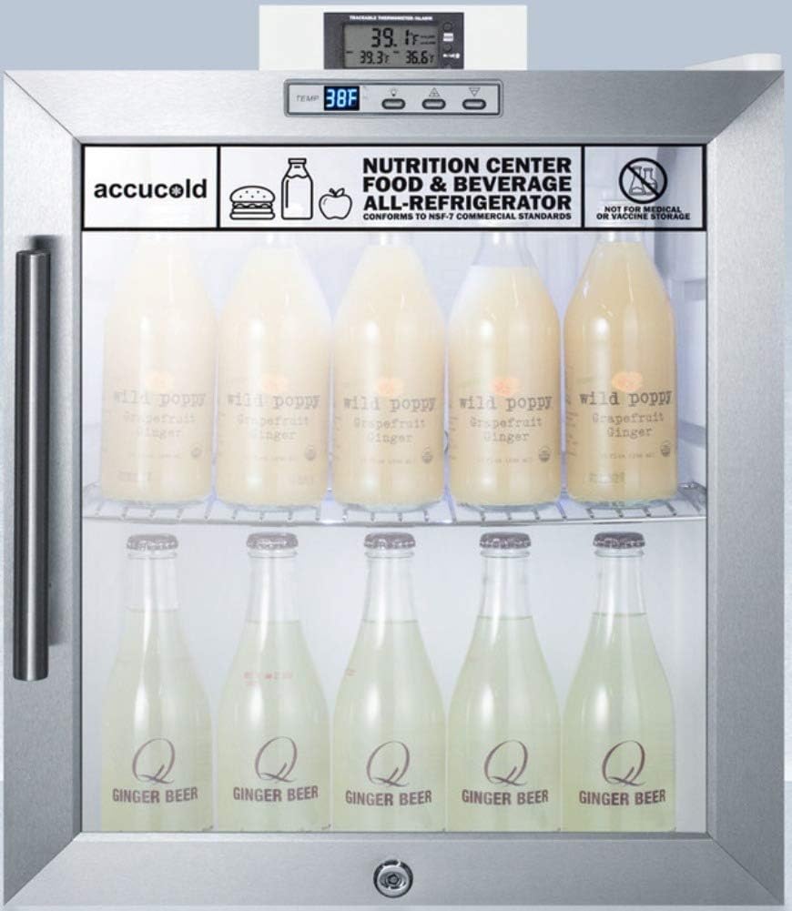 Summit Appliance SCR215LNZ Commercially Approved Compact Nutrition Center Series Glass Door All-Refrigerator with Front Lock, Digital Temperature Display, Auto Defrost and White Cabinet · v9