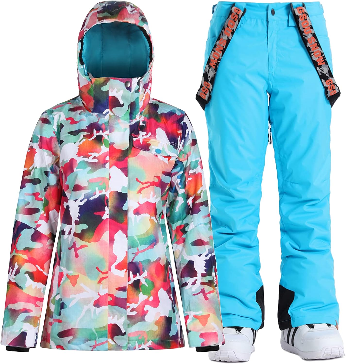 GSOU SNOW Womens Ski Jackets and Pants Set Snowboarding Snowsuit Snow Coat Hooded Waterproof Windproof · v7