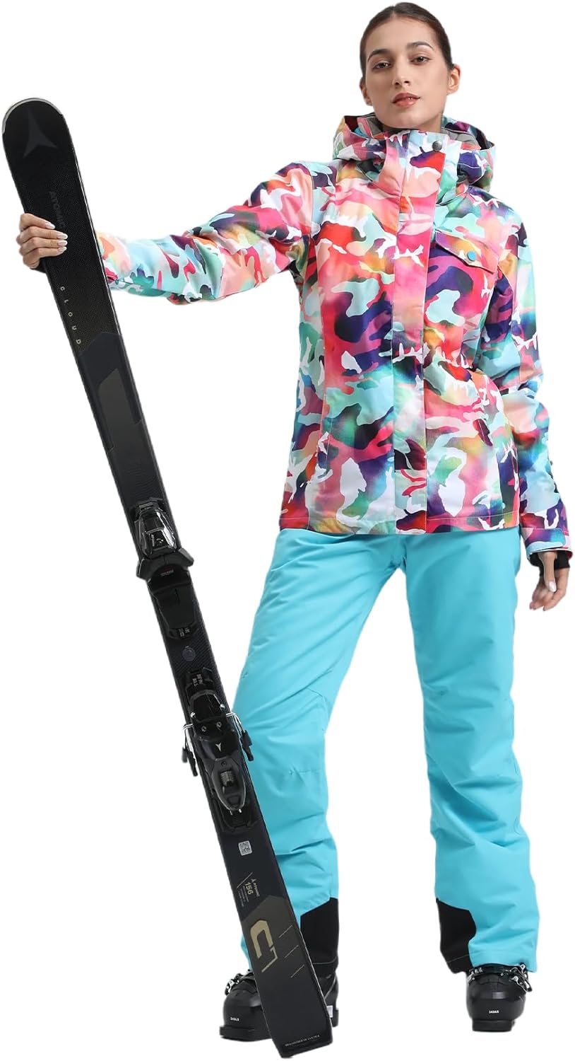 Conjunto de chaquetas y pantalones de esquí GSOU SNOW para mujer, traje de nieve para snowboard, abrigo de nieve, con capucha, impermeable y resistente al viento