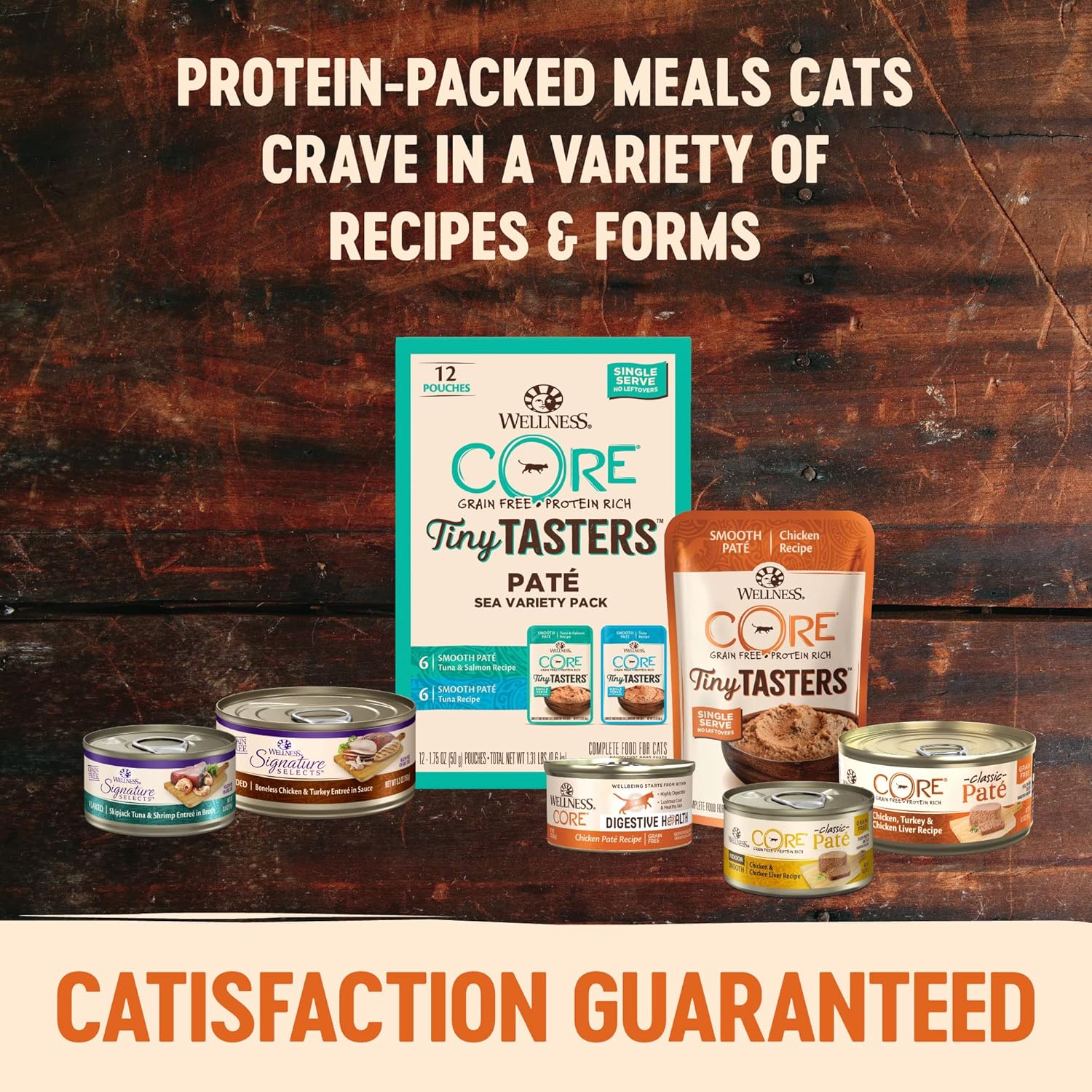 Alimento húmedo para gatos Wellness CORE Signature Selects, alimento natural para mascotas hecho con carne auténtica (paquete variado de mariscos, lata de 2.8 onzas, paquete de 8)