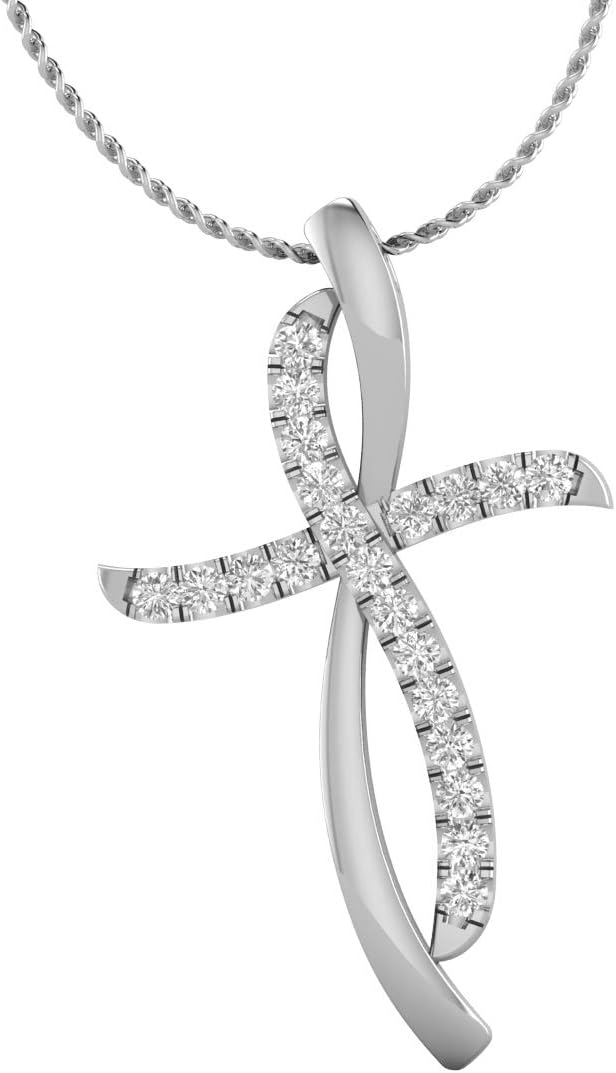 1/4 Karat Diamant-Halskette mit Kreuzanhänger für Damen aus 14-karätigem Weiß- oder Gelbgold (F-G, SI2-I1, cttw) mit 18-Zoll-Silberkette und Hummerkralle