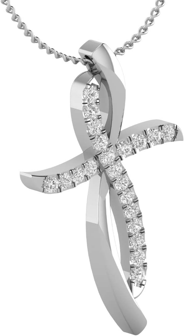 1/4 Carat Diamond Cross Pendant Necklace for Women in 14k White or Yellow Gold (F-G, SI2-I1, cttw) with 18 Inch Silver Chain and Lobster Claw · v2