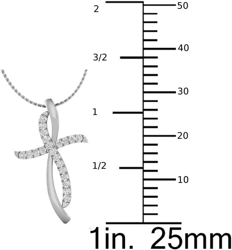 1/4 Carat Diamond Cross Pendant Necklace for Women in 14k White or Yellow Gold (F-G, SI2-I1, cttw) with 18 Inch Silver Chain and Lobster Claw · v2