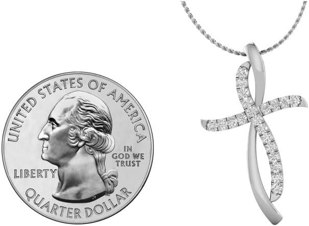 1/4 Carat Diamond Cross Pendant Necklace for Women in 14k White or Yellow Gold (F-G, SI2-I1, cttw) with 18 Inch Silver Chain and Lobster Claw · v2