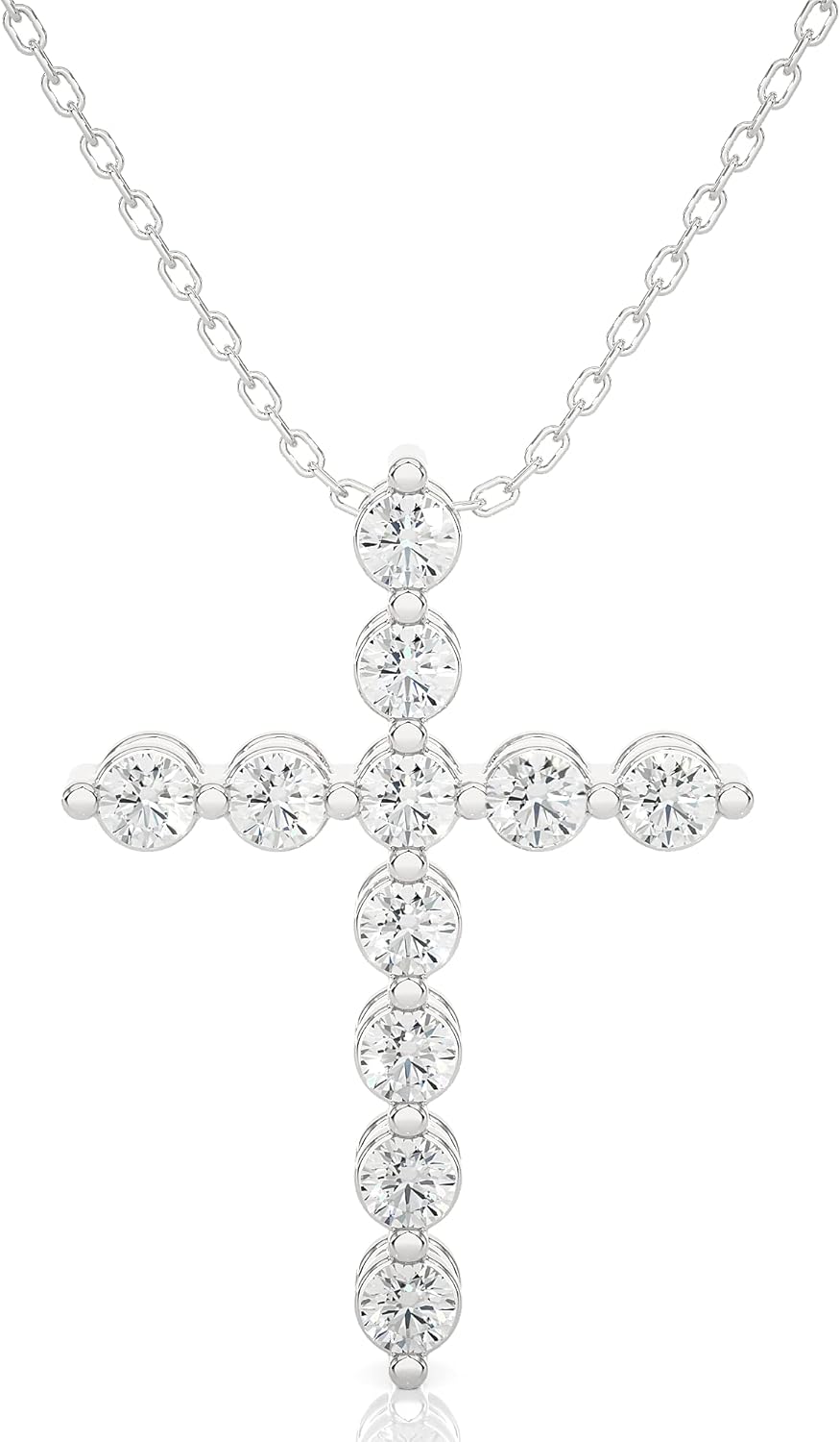 1/5 to 3/4 Carat Diamond Cross Pendant Necklace for Women in 14k White Gold (F-G, SI2-I1/I2, cttw) with 18 Inch Silver Chain and Lobster Claw · v2