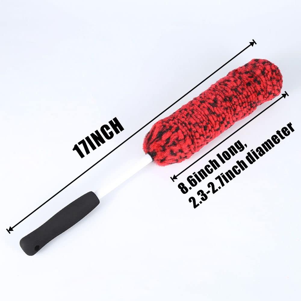 Car Wheel Tire Rim Woolies Brush Kit for Car Detailing Cleaning, Ultimate Car Wheel Wash Soft Auto Multifunctional Brushes Tools 17Inch Total Length · v5