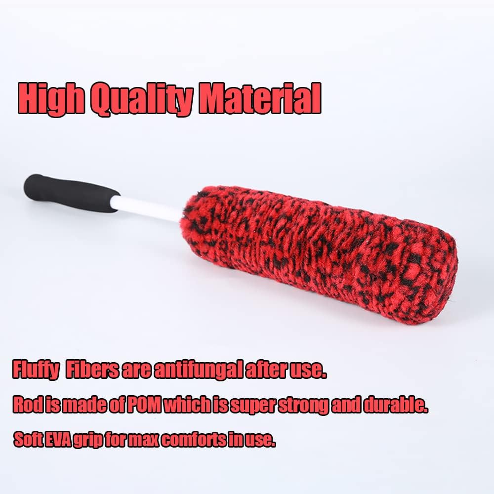 Car Wheel Tire Rim Woolies Brush Kit for Car Detailing Cleaning, Ultimate Car Wheel Wash Soft Auto Multifunctional Brushes Tools 17Inch Total Length · v5