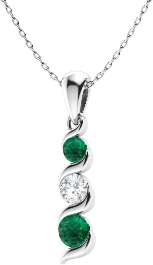 สร้อยคอ Diamondere ประดับเพชรแท้และอัญมณีสามเม็ดจากธรรมชาติและผ่านการรับรองจาก Diamondere ในทองคำแท้ 14k | จี้ 0.19 กะรัตพร้อมโซ่