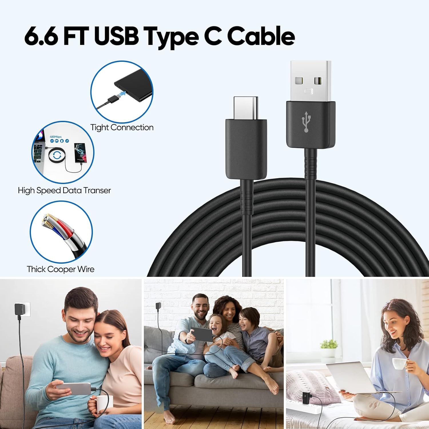 Android Phone Charger, Samsung Charger Fast Charging Cord with 6.6ft Type C Cable for Samsung Galaxy S24/S24Ultra/S23/S23 Ultra/S22/S21/S20/S20 /S10/S10 /S10e/S9/S9 /S8/S8Plus/Note 8/9/10/20