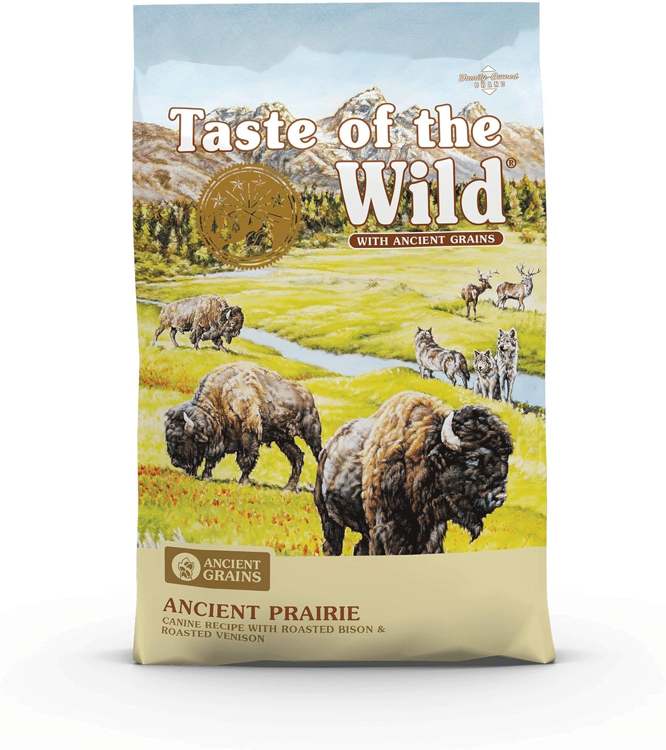 Taste of the Wild with Ancient Grains, Ancient Prairie Canine Recipe with Roasted Bison and Venison Dry Dog Food, Made with High Protein from Real Meat and Guaranteed Nutrients and Probiotics 5lb