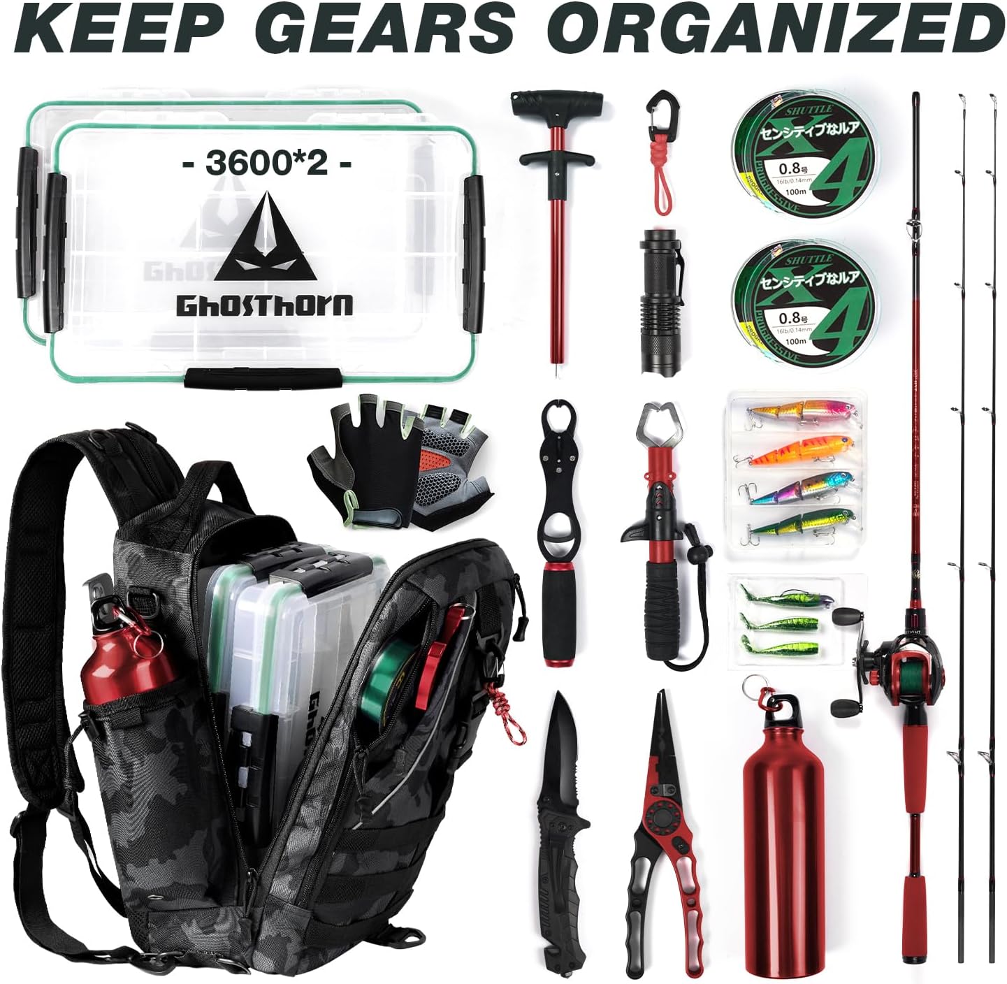 Ghosthorn Fishing Backpack Tackle Sling Bag - Fishing Backpack with Rod Holder - Tackle Box Fly Fishing Gifts for Men Women