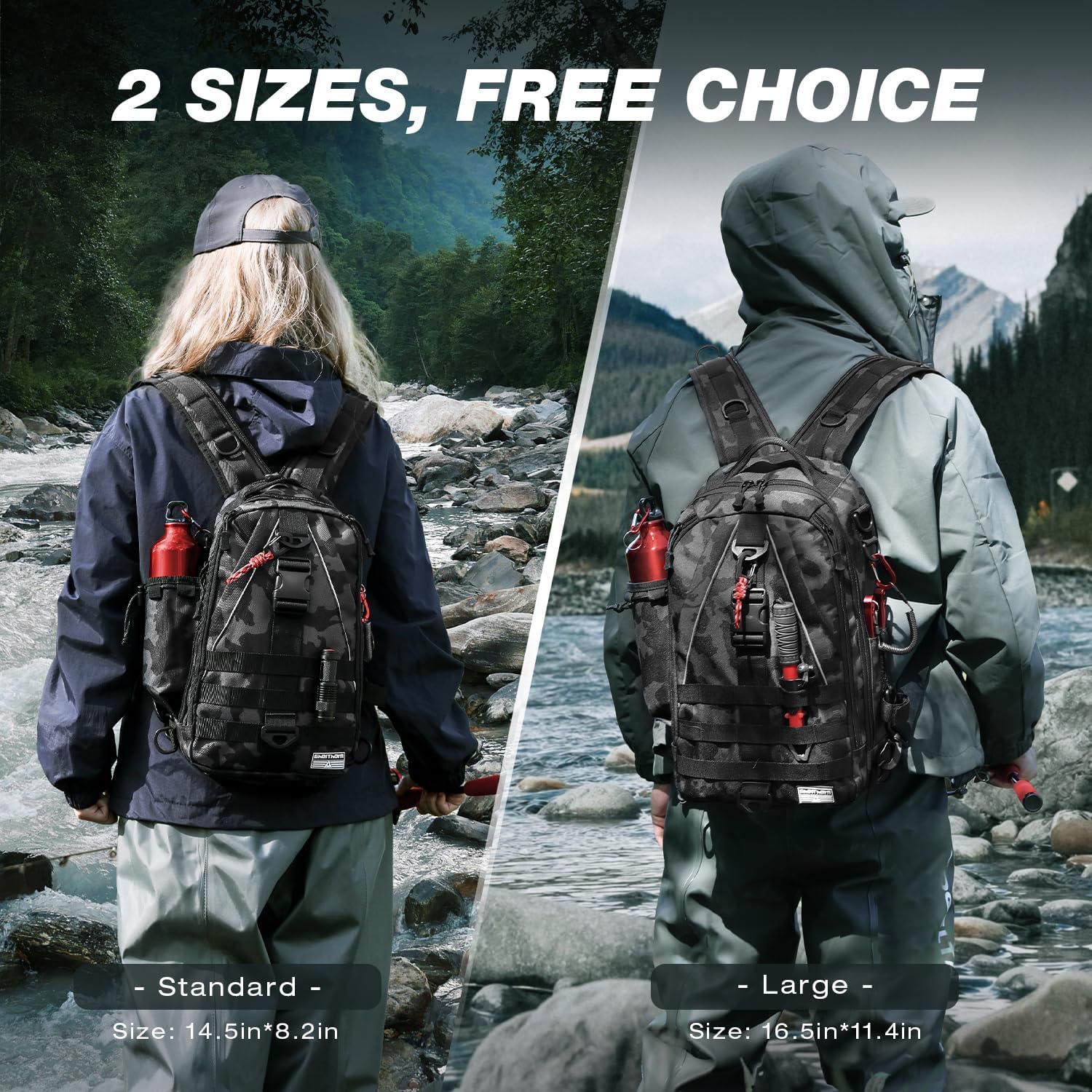 Ghosthorn Fishing Backpack Tackle Sling Bag - Fishing Backpack with Rod Holder - Tackle Box Fly Fishing Gifts for Men Women