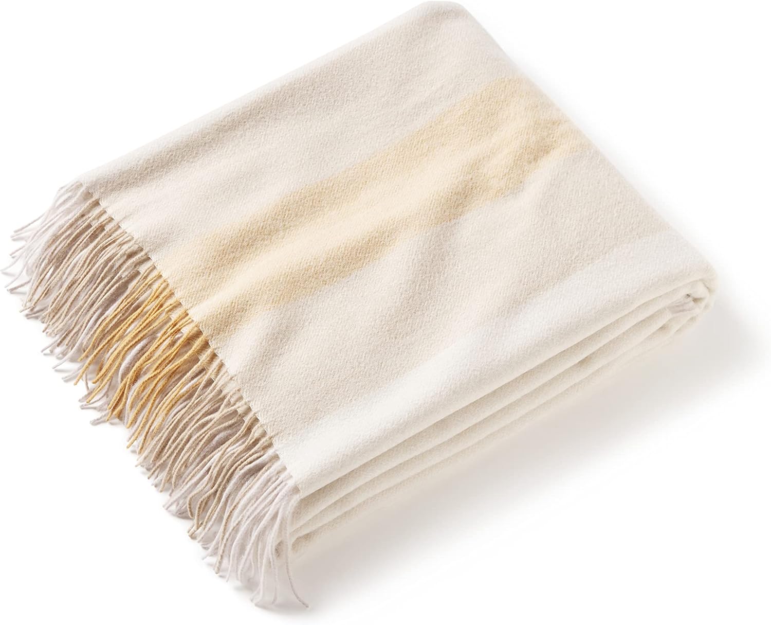 State Cashmere Multicolored Striped Home Throw Blanket with Decorative Fringe 100% Pure Cashmere Ultra Soft Accent Blanket for Couch, Sofa  Bed (Eggshell/Tan/Marigold, 70x50") · v2