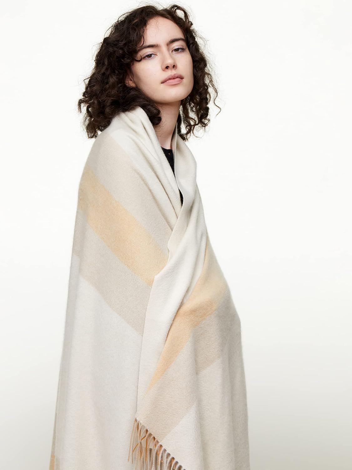 State Cashmere Multicolored Striped Home Throw Blanket with Decorative Fringe 100% Pure Cashmere Ultra Soft Accent Blanket for Couch, Sofa  Bed (Eggshell/Tan/Marigold, 70x50") · v2