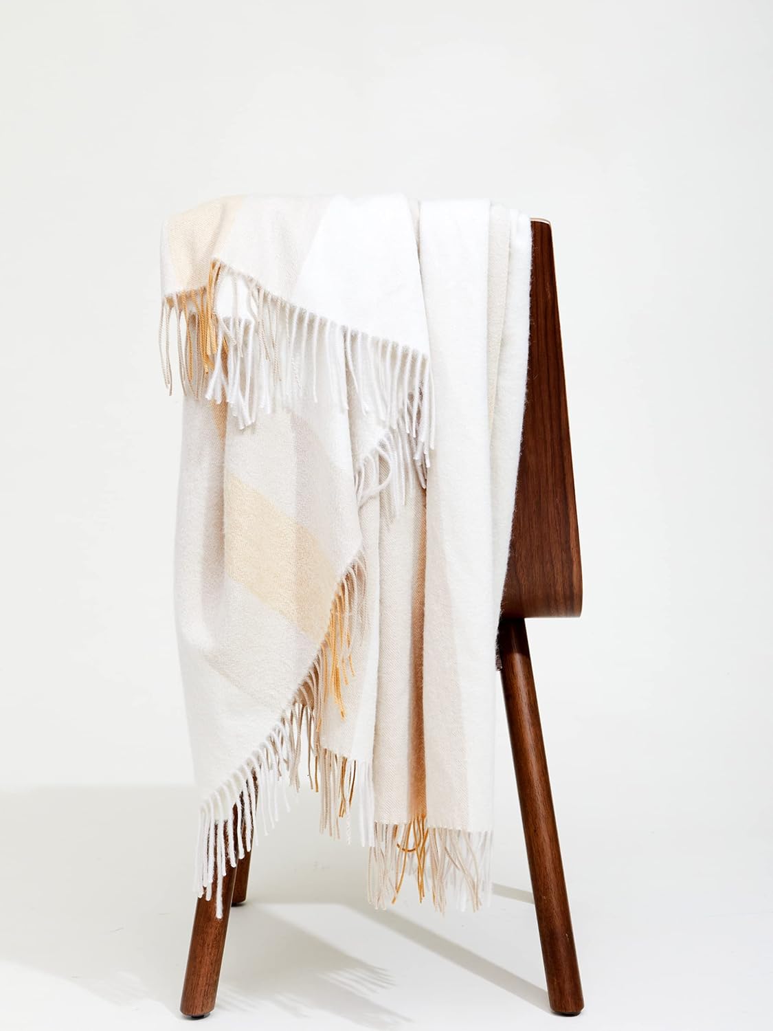State Cashmere Multicolored Striped Home Throw Blanket with Decorative Fringe 100% Pure Cashmere Ultra Soft Accent Blanket for Couch, Sofa  Bed (Eggshell/Tan/Marigold, 70x50") · v2
