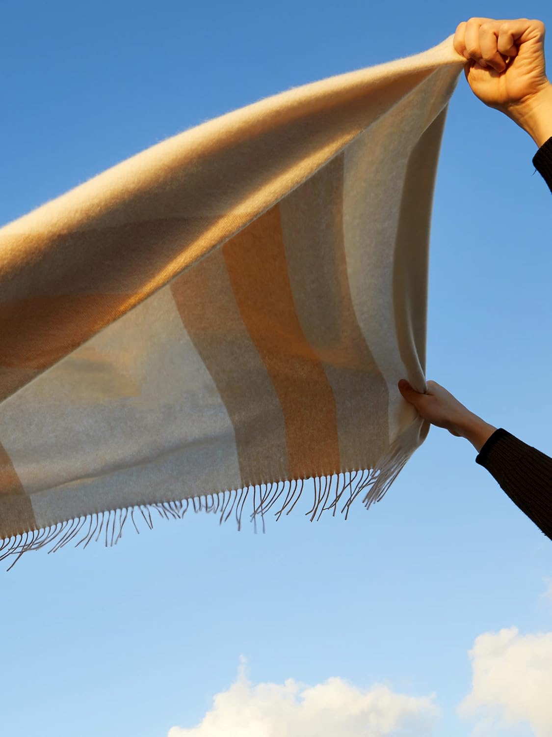 State Cashmere Multicolored Striped Home Throw Blanket with Decorative Fringe 100% Pure Cashmere Ultra Soft Accent Blanket for Couch, Sofa  Bed (Eggshell/Tan/Marigold, 70x50") · v2