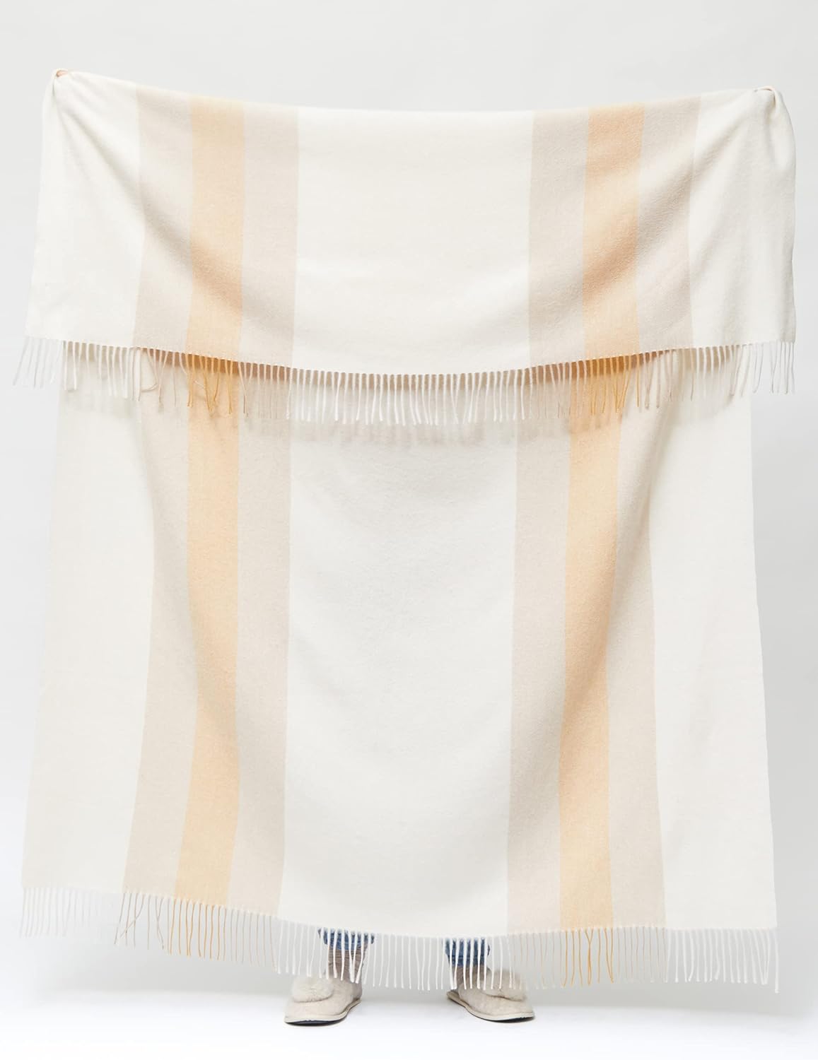 State Cashmere Multicolored Striped Home Throw Blanket with Decorative Fringe 100% Pure Cashmere Ultra Soft Accent Blanket for Couch, Sofa  Bed (Eggshell/Tan/Marigold, 70x50") · v2