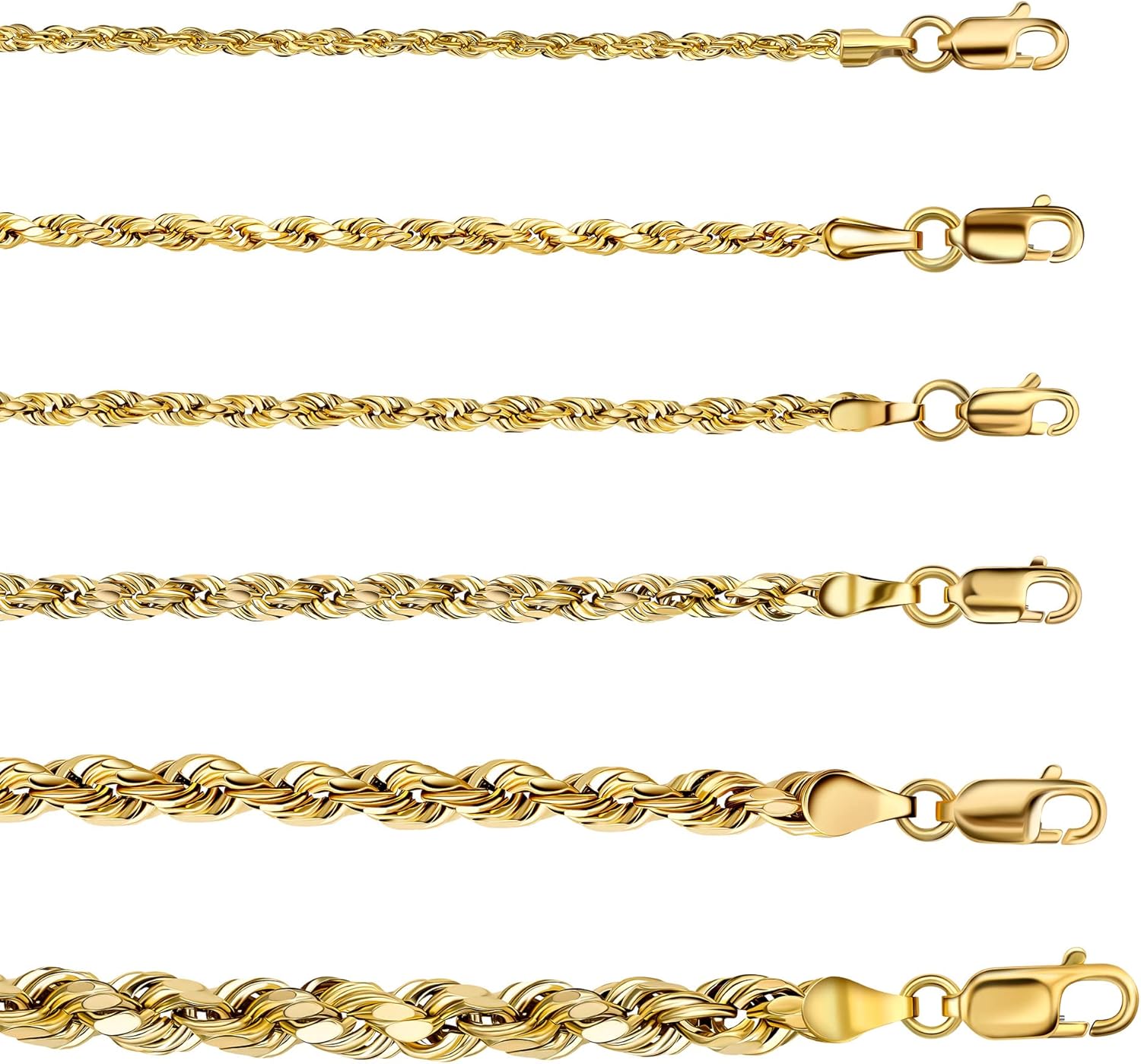 PORI JEWELERS 18 K Gelbgold 1,5 MM, 1,8 MM, 2 MM, 2,5 MM, 3 MM, 4 MM oder 5 MM Seilkette im Diamantschliff, Unisex-Größen 16—30 Zoll