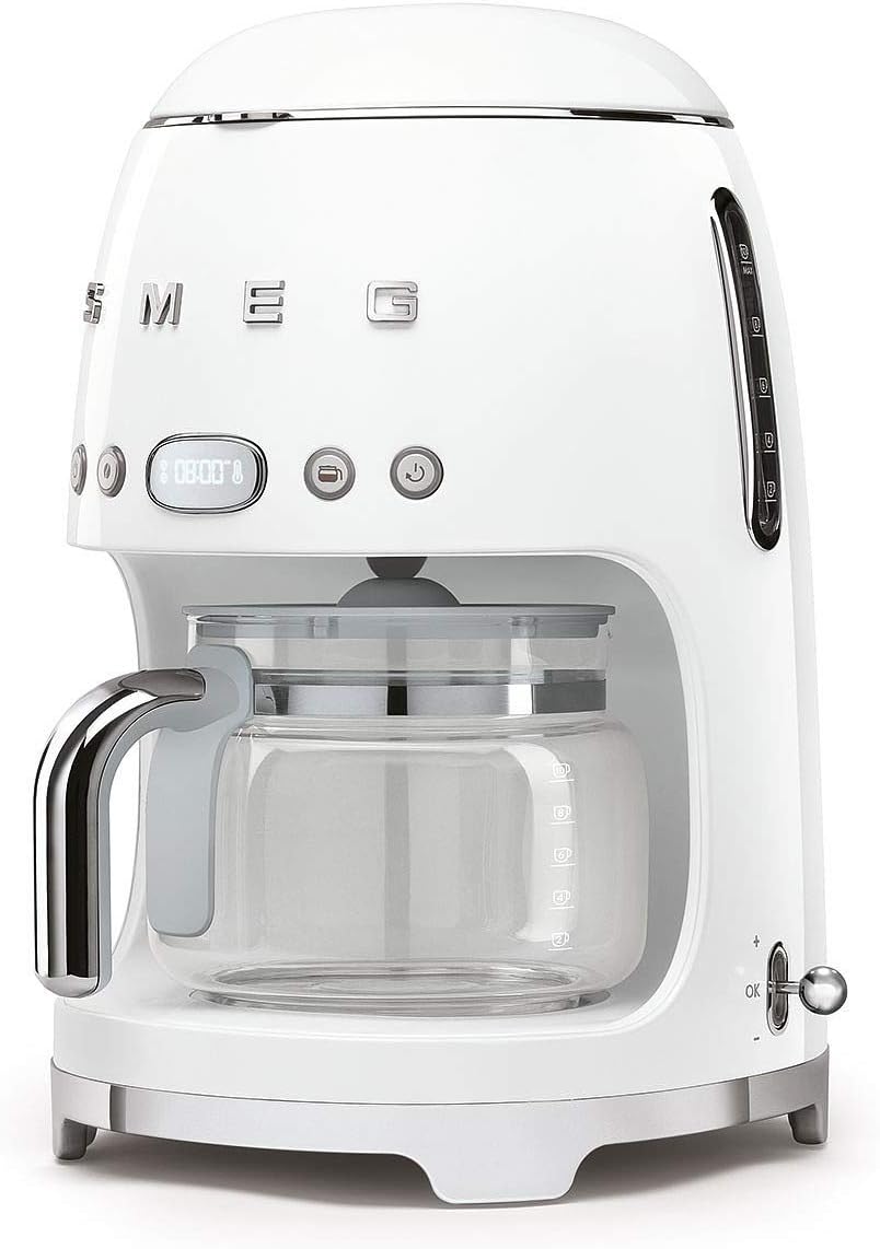 Smeg DCF02WHUK Drip Coffee Machine, Auto-Start Mode, Reuseable Filter, Digital Display, Anti-Drip System, Aroma Intensity Option, 1.4 Litre Tank, White · v2