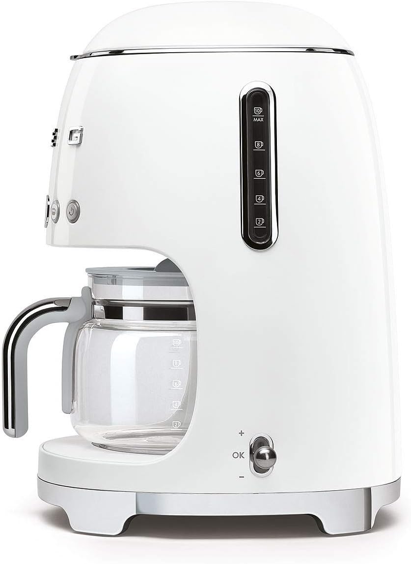 Smeg DCF02WHUK Drip Coffee Machine, Auto-Start Mode, Reuseable Filter, Digital Display, Anti-Drip System, Aroma Intensity Option, 1.4 Litre Tank, White · v2