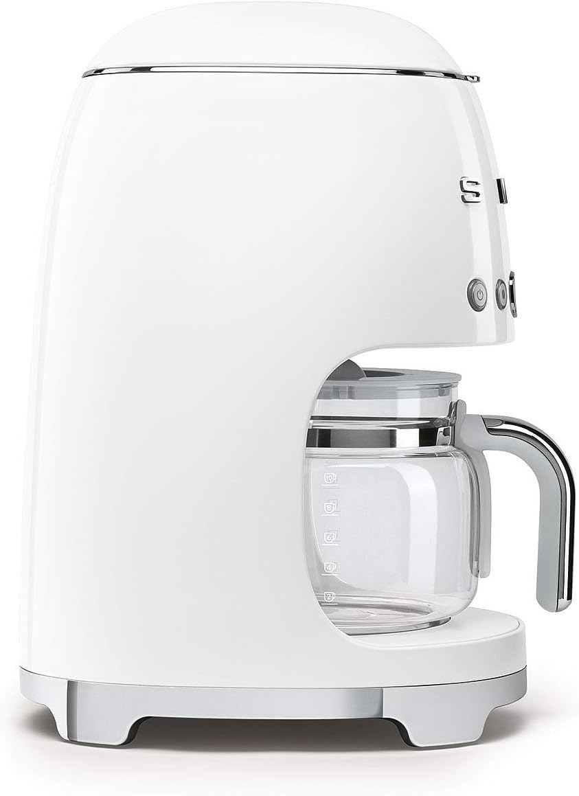 Smeg DCF02WHUK Drip Coffee Machine, Auto-Start Mode, Reuseable Filter, Digital Display, Anti-Drip System, Aroma Intensity Option, 1.4 Litre Tank, White · v2