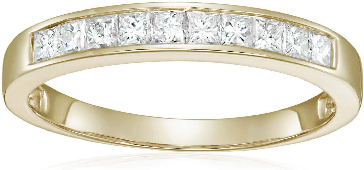 1/2 carat (ctw) Diamond Wedding Anniversary Band for Women, Half Eternity Princess Cut Square Diamond Engagement Ring in 14K Yellow Gold Channel Set 0.50 cttw, Size 4.5-10.25 · v4