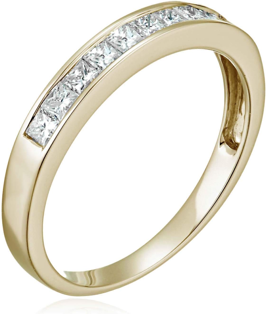 1/2 carat (ctw) Diamond Wedding Anniversary Band for Women, Half Eternity Princess Cut Square Diamond Engagement Ring in 14K Yellow Gold Channel Set 0.50 cttw, Size 4.5-10.25 · v4