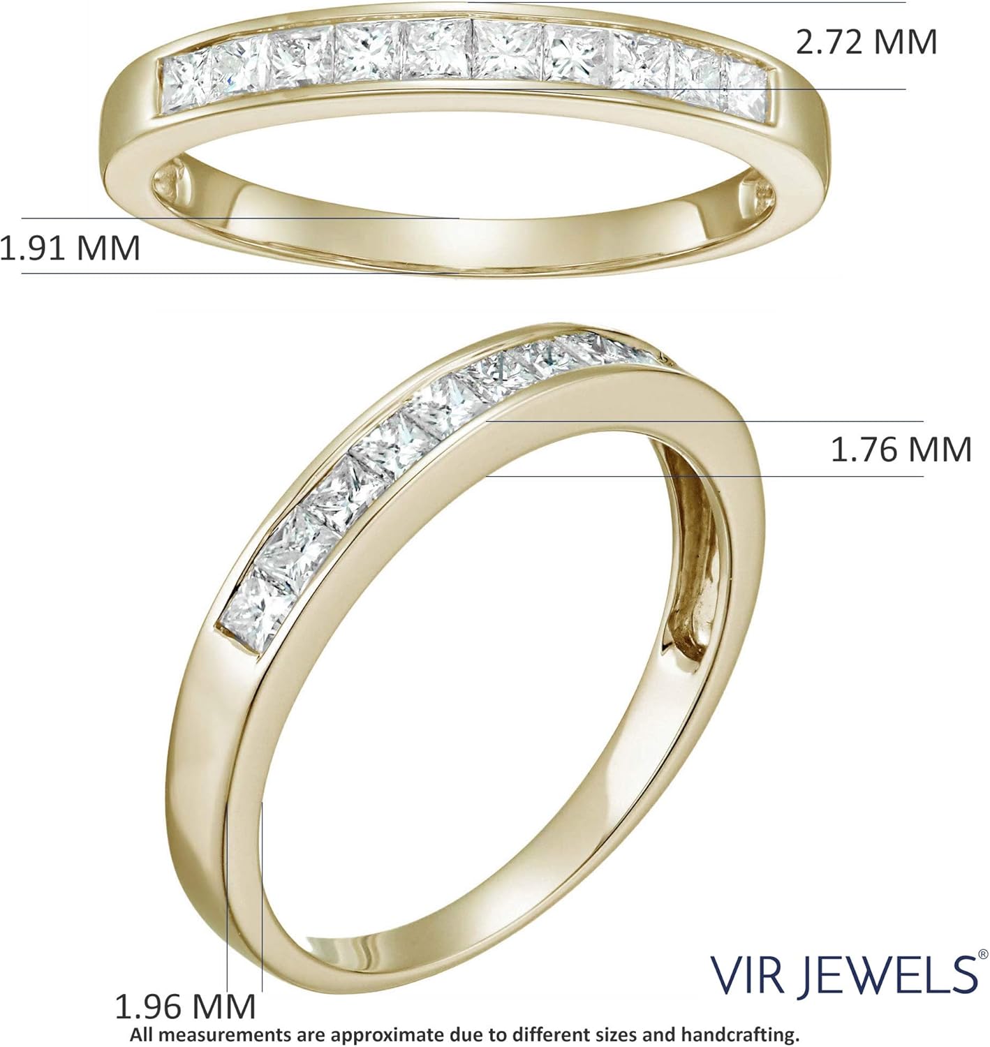 1/2 carat (ctw) Diamond Wedding Anniversary Band for Women, Half Eternity Princess Cut Square Diamond Engagement Ring in 14K Yellow Gold Channel Set 0.50 cttw, Size 4.5-10.25 · v4