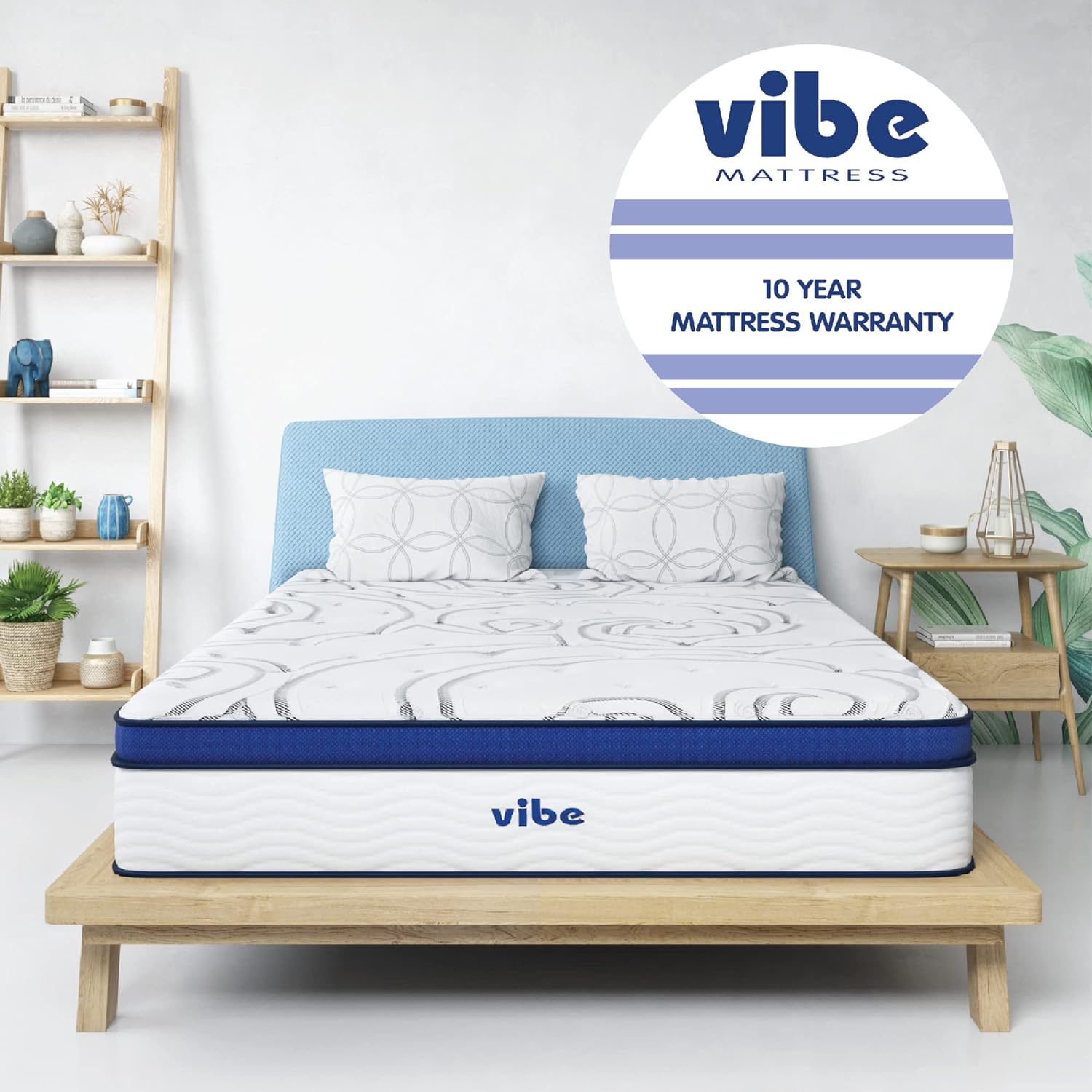ที่นอนไฮบริด Vibe Quilted ที่นอนสปริงด้านในขนาด 12 นิ้ว พร้อมที่นอนเมมโมรี่โฟมเจล Pillow Top ปราศจากไฟเบอร์กลาส ได้รับการรับรอง CertiPUR-US เตียงในกล่อง ขนาดฟูล สีขาว