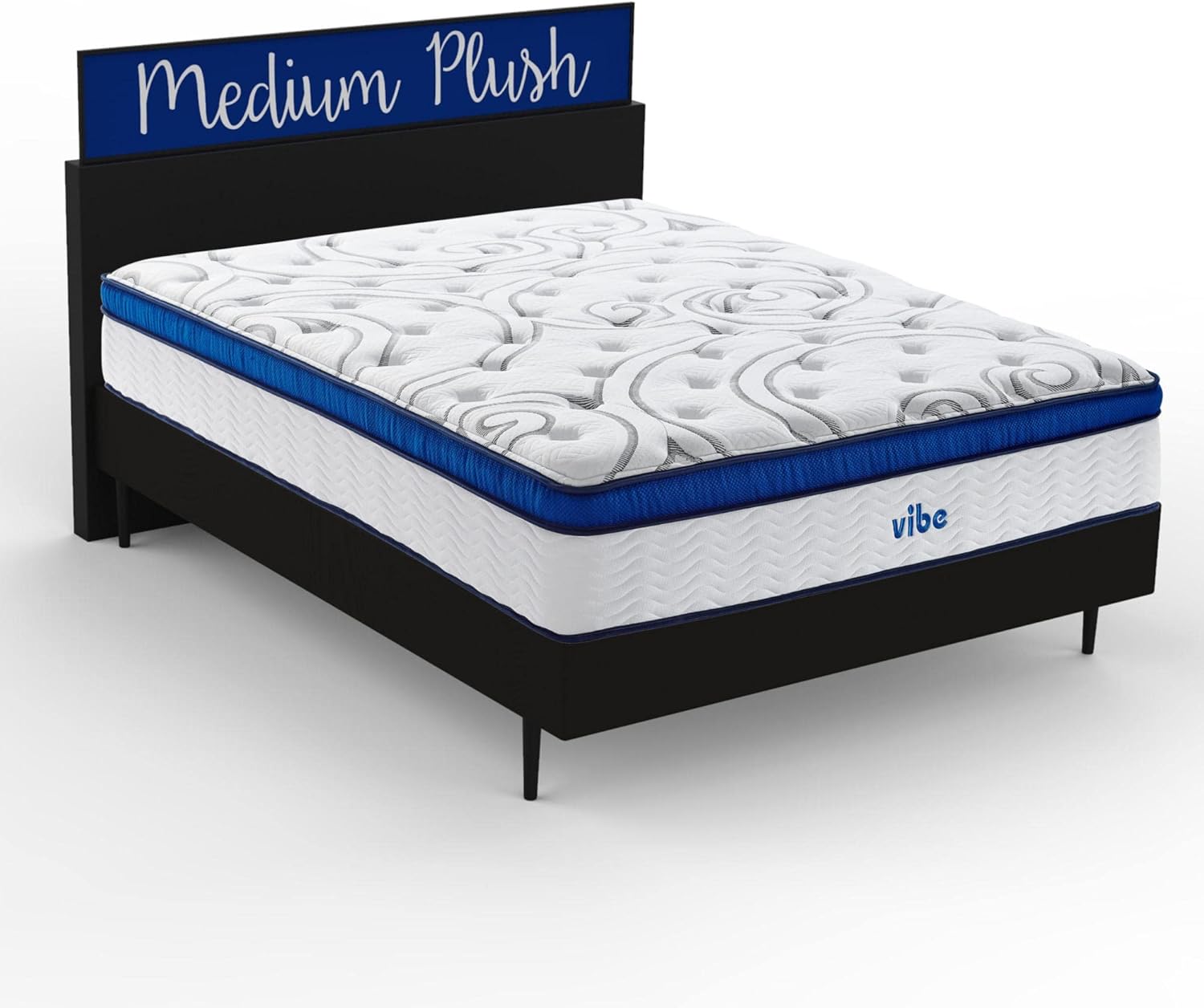 ที่นอนไฮบริด Vibe Quilted ที่นอนสปริงด้านในขนาด 12 นิ้ว พร้อมที่นอนเมมโมรี่โฟมเจล Pillow Top ปราศจากไฟเบอร์กลาส ได้รับการรับรอง CertiPUR-US เตียงในกล่อง ขนาดฟูล สีขาว