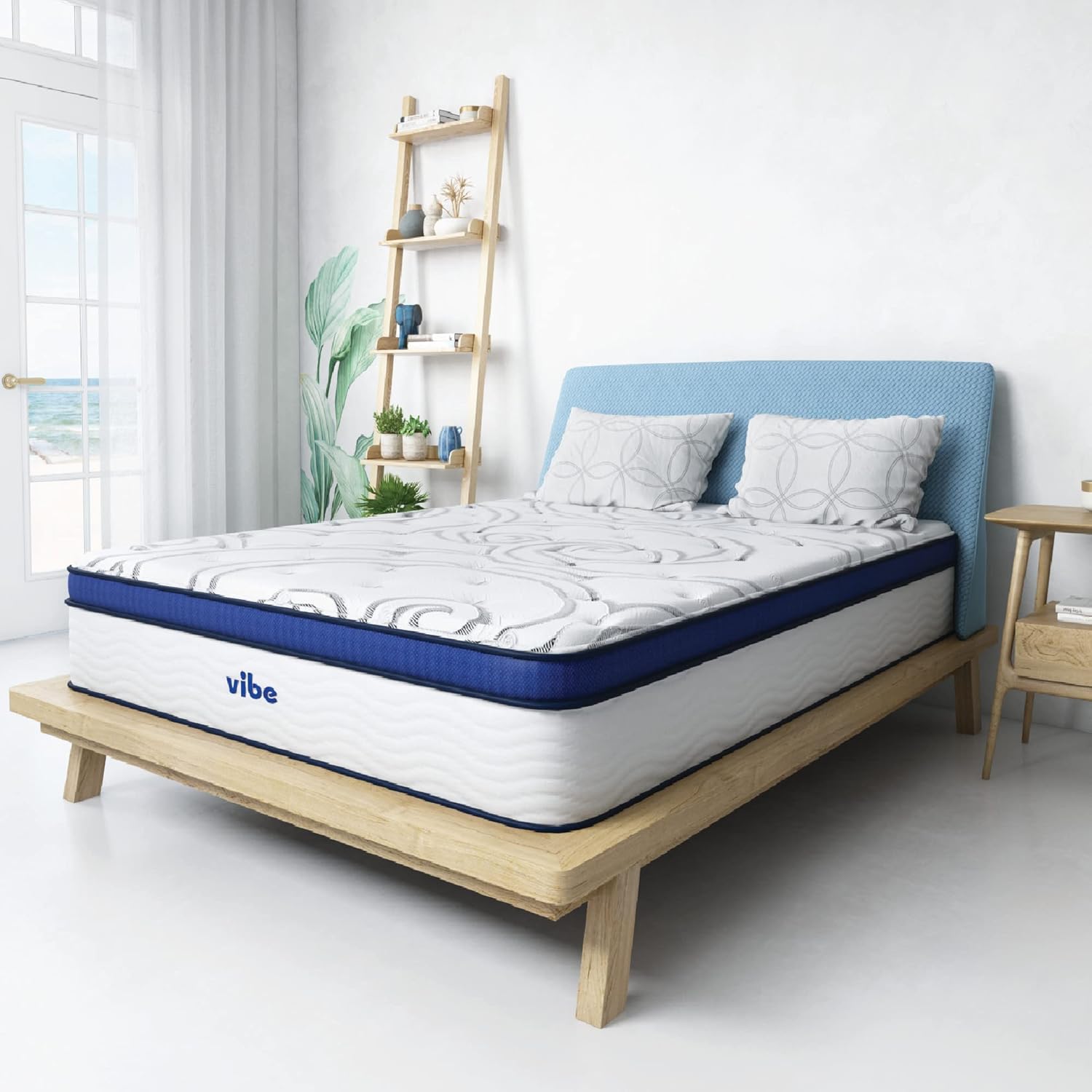 ที่นอนไฮบริด Vibe Quilted ที่นอนสปริงด้านในขนาด 12 นิ้ว พร้อมที่นอนเมมโมรี่โฟมเจล Pillow Top ปราศจากไฟเบอร์กลาส ได้รับการรับรอง CertiPUR-US เตียงในกล่อง ขนาดฟูล สีขาว