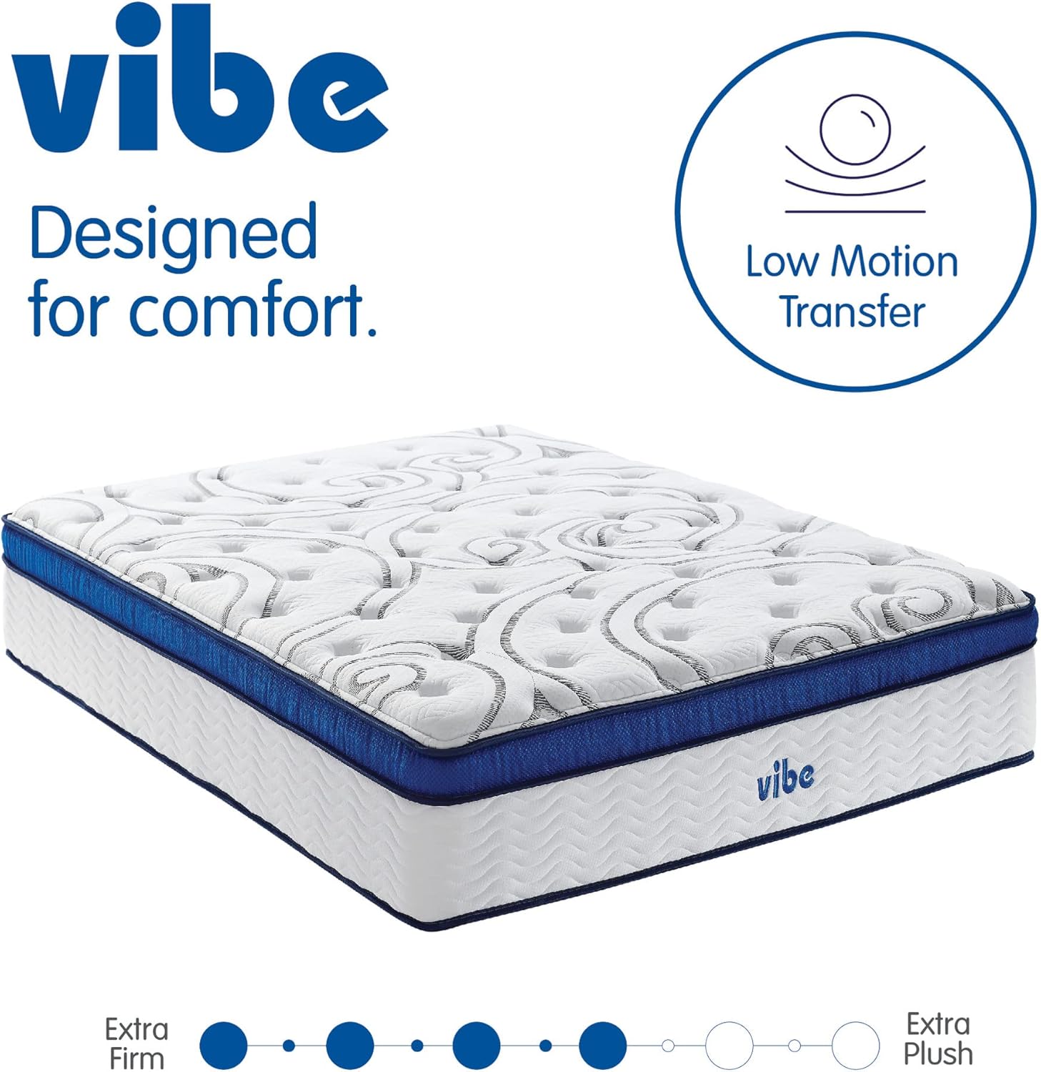 ที่นอนไฮบริด Vibe Quilted ที่นอนสปริงด้านในขนาด 12 นิ้ว พร้อมที่นอนเมมโมรี่โฟมเจล Pillow Top ปราศจากไฟเบอร์กลาส ได้รับการรับรอง CertiPUR-US เตียงในกล่อง ขนาดฟูล สีขาว