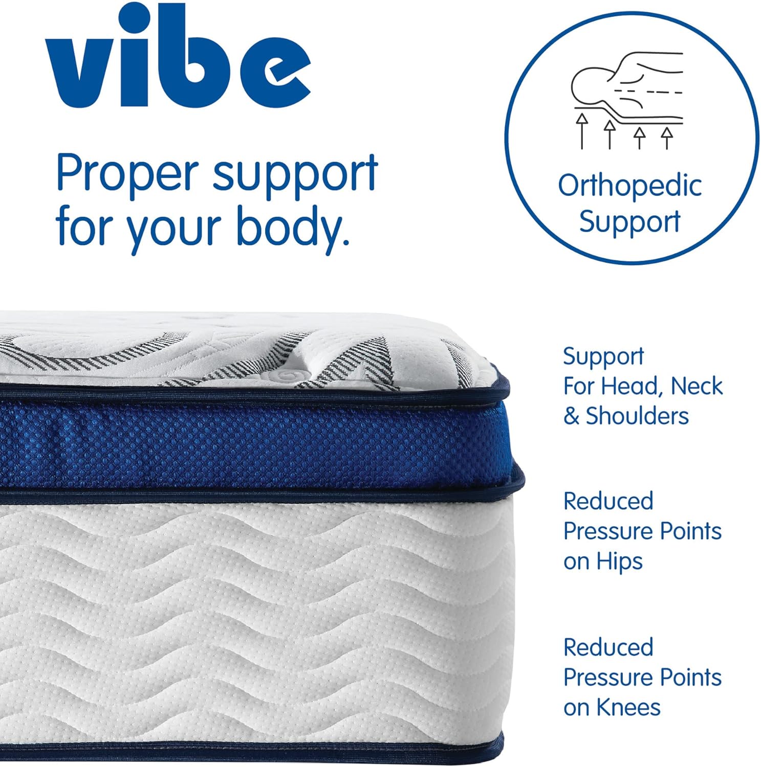 ที่นอนไฮบริด Vibe Quilted ที่นอนสปริงด้านในขนาด 12 นิ้ว พร้อมที่นอนเมมโมรี่โฟมเจล Pillow Top ปราศจากไฟเบอร์กลาส ได้รับการรับรอง CertiPUR-US เตียงในกล่อง ขนาดฟูล สีขาว