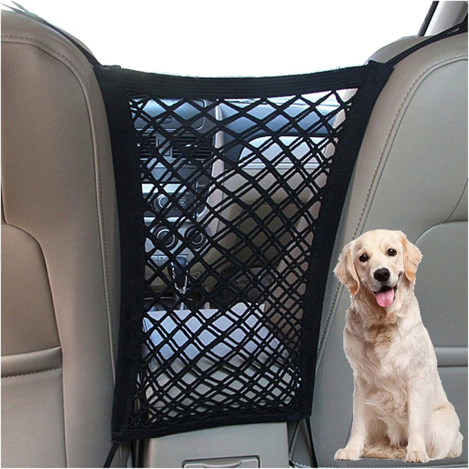 DYKESON Dog Car Net Barrier Pet Barrier with Auto Safety Mesh Organizer Baby Stretchable Storage Bag Universal for Cars, SUVs -Easy Install, Car Divider for Driving Safely with Children  Pets · v6